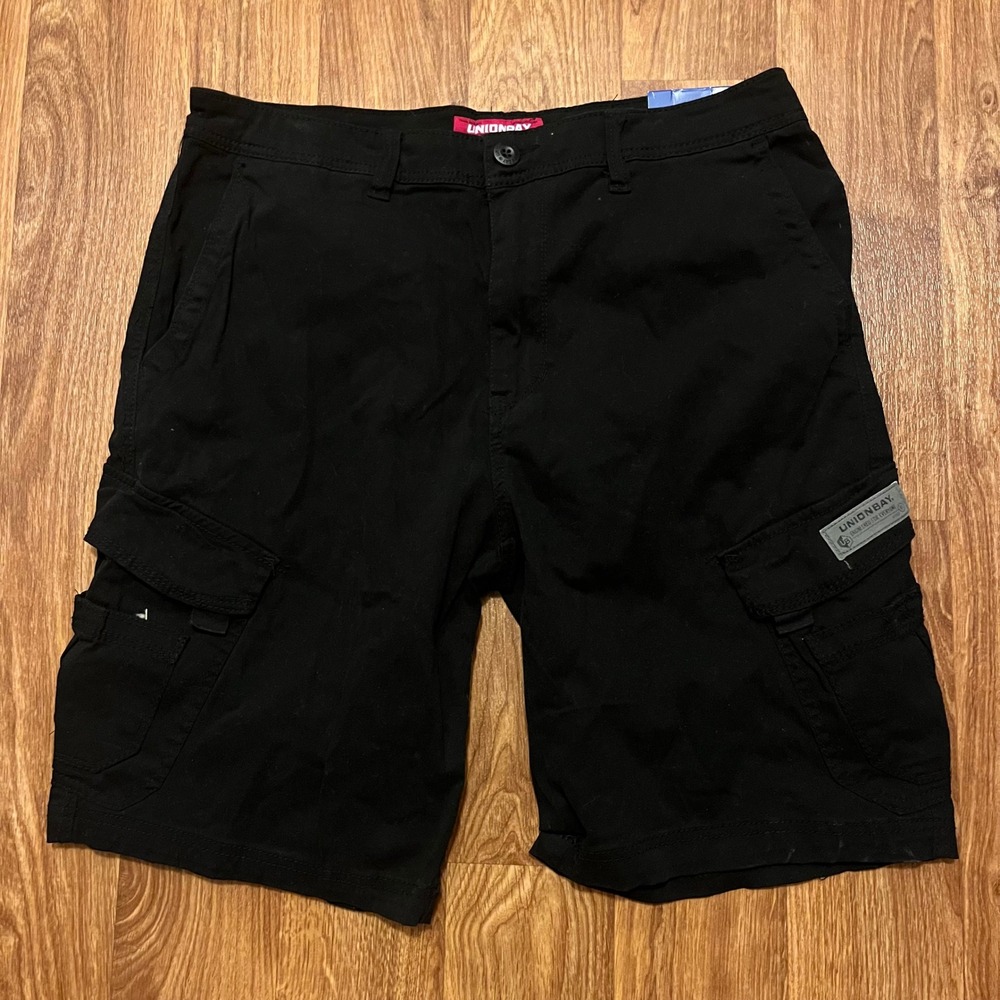 New Unionbay Cargo Shorts Men 36 Black Authentic Fit Stretch Cotton Pockets
